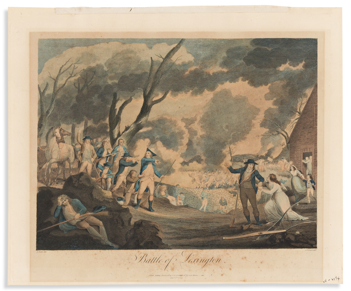 (REVOLUTION.) Cornelius Tiebout, engraver; after Tisdale. Battle of Lexington.